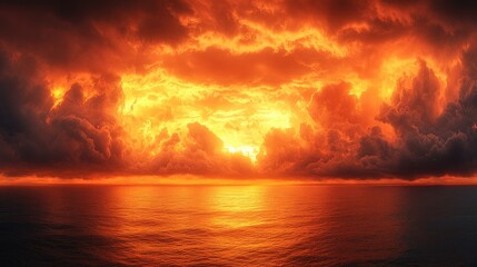 Fiery Sunset Over a Stormy Sea
