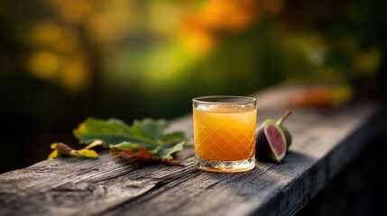 Refreshing Fig and Bourbon Cocktail on Weathered Wooden Surface