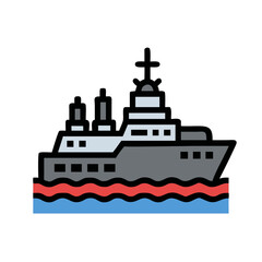 Fototapeta premium Stylized Warship on Water: Modern Military Naval Vessel Illustration