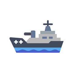 Stylized Navy Ship on Water Illustration, Isolated on Black Background © Zahadur