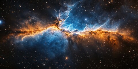 Fototapeta premium Cosmic landscape showcasing vibrant nebula with swirling blue and orange gas in deep space