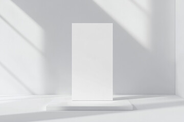 Tall white rectangle on white platform minimal light background