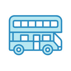 Blue Double Decker Bus Icon Illustration on Black Background for Transportation