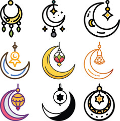 Decorative Crescent Moon Ornament Icon vector illustration