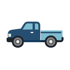 Fototapeta premium Blue Pickup Truck Isolated on Black Background, Flat Design Illustration