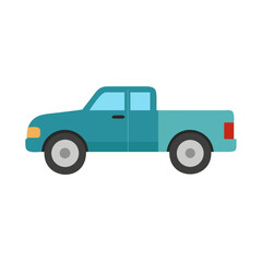 Stylized Teal Pickup Truck Isolated on Black Background, Flat Design