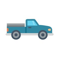 Blue Pickup Truck Illustration on Black Background, Transportation Icon, Vehicle