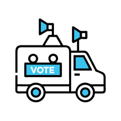 Abstract 'Vote' Delivery Truck Illustration in Blue on Black Background