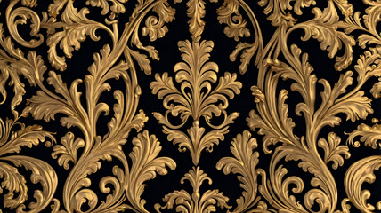 Fototapeta premium Seamless black and gold damask ornament background