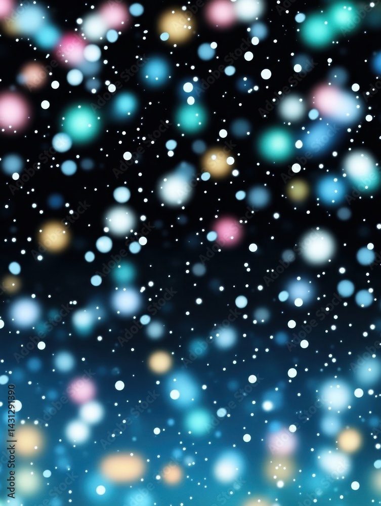 Wall mural abstract festive background with colorful bokeh lights and falling snow creating a magical atmospher