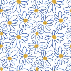 Seamless pattern with abstract retro aesthetic daisy flowers. Vintage floral art prints. 