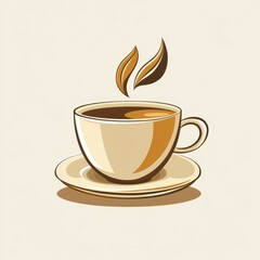 Obraz premium Artistic representation of a steaming coffee cup with leaves on a minimalistic background