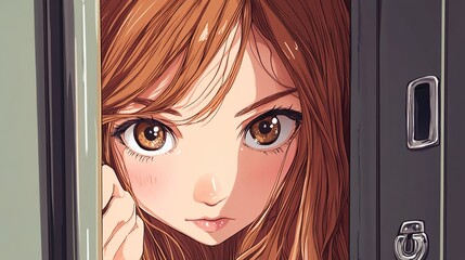 Anime girl peeking from locker.
