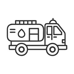 Outline Oil Tank Truck Illustration on Black Background Transportation Symbol