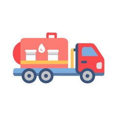 Cartoon Styled Fuel Truck Transporting Liquid, Flat Design Icon on Black