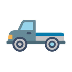 Simple Blue Pickup Truck Vector Illustration Isolated on Black Background