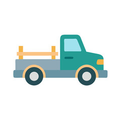 Flat Vector Illustration of a Classic Pickup Truck on Black Background