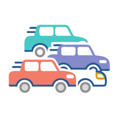 Traffic Jam Illustration: Colorful Cars in a Pileup on Black Background