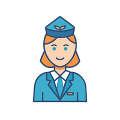 Cute Cartoon Stewardess Icon Illustration on Black Background for Commercial Use