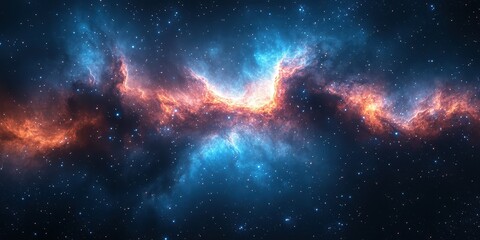 Colorful cosmic nebula illuminates the night sky with brilliant hues of blue and orange