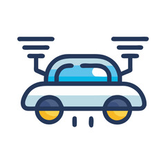 Futuristic Flying Car Vector Illustration on Black Background for Design