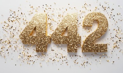 Glittering Golden Number 442 Surrounded by Shiny Confetti