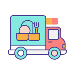 Colorful Food Delivery Truck Icon on Black Background