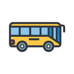 Yellow Bus Icon with Blue Windows on Black Background - Transportation Symbol
