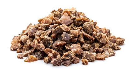 Obraz premium Brown Rock Salt Crystals Piled on a White Background for Cooking