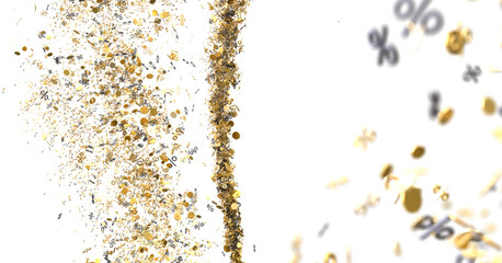 Abstract background with gold percentage confetti. Perfect for sales, promotions, and discounts.