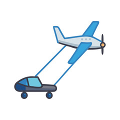 Toy airplane pulled by car, creative transportation concept, vector illustration