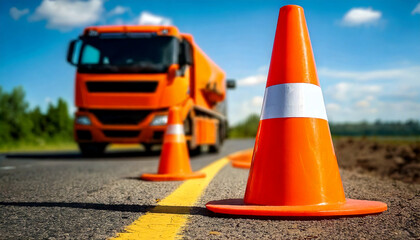 Outdoor Construction Site with Traffic Control and Safety Measures