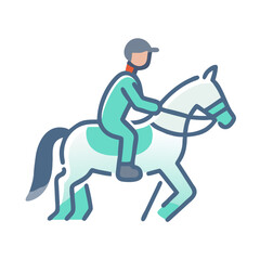 Illustration of a Horseback Rider on a White Horse with Blue Accents