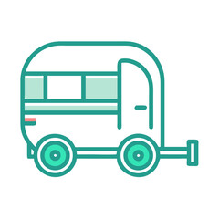 Retro Caravan Illustration: Vintage Travel Icon in Teal and Black, Camping