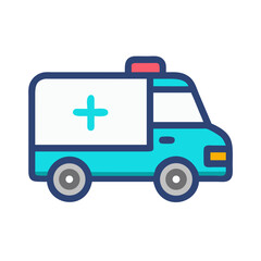 Cute Cartoon Ambulance Icon with Teal Body and Emergency Medical Cross