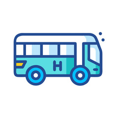 Blue Hospital Shuttle Bus Icon Illustration on Black Background