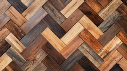 Intricate herringbone parquet flooring pattern.