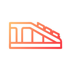 Orange Gradient Outline Icon of an Industrial Belt Conveyor on Black