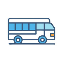 Blue Outline Style Bus Vector Illustration on Black Background