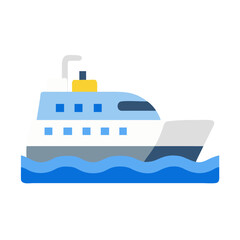Illustration of a blue and white cruise ship on the ocean