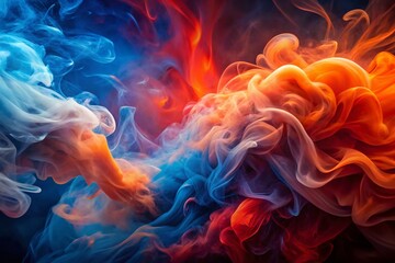 Obraz premium Vibrant 3D Abstract Background: Red, Orange, Blue Smoke Swirls