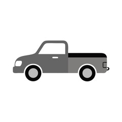 Simple Gray Pickup Truck Illustration on Black Background, Transportation