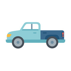 Blue and Navy Pickup Truck on Black Background, Flat Vector Illustration