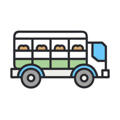 Truck transporting bread loaves icon on black background, delivery concept