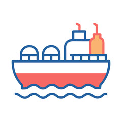 Modern Vector Oil Tanker Ship Illustration in Blue and Red
