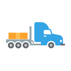 Blue Semi-Truck with Cargo Flatbed Illustration on Black Background