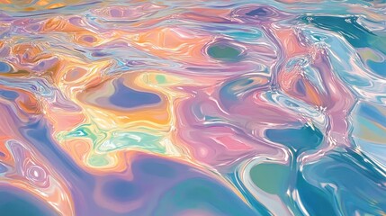 Abstract liquid swirls of iridescent, pastel colors.