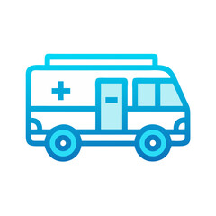 Blue Line Ambulance Vector Icon on Black Background for Emergency Services