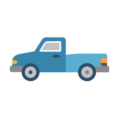 Blue Pickup Truck Flat Vector Illustration, Automotive Design on Black Background