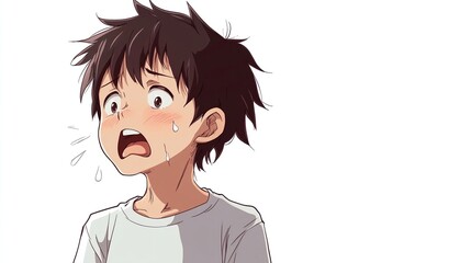 Scared anime boy with wide eyes and open mouth.